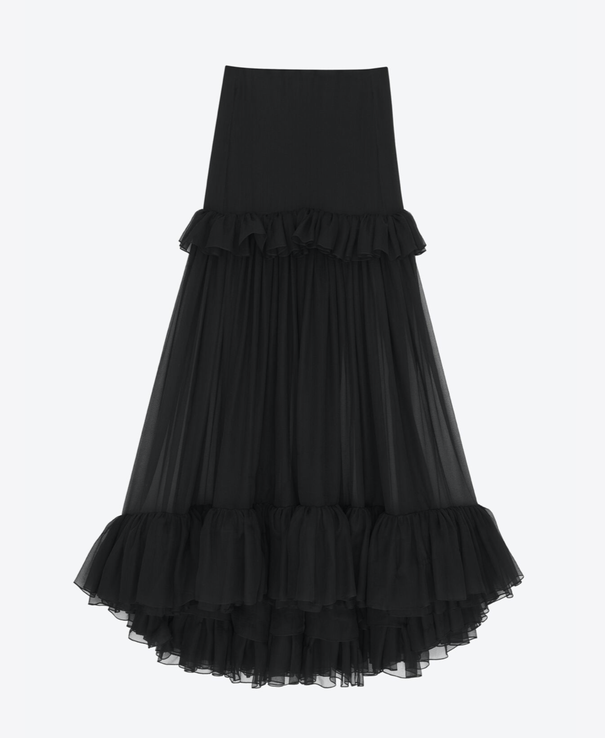 RUFFLED LONG SKIRT IN SILK