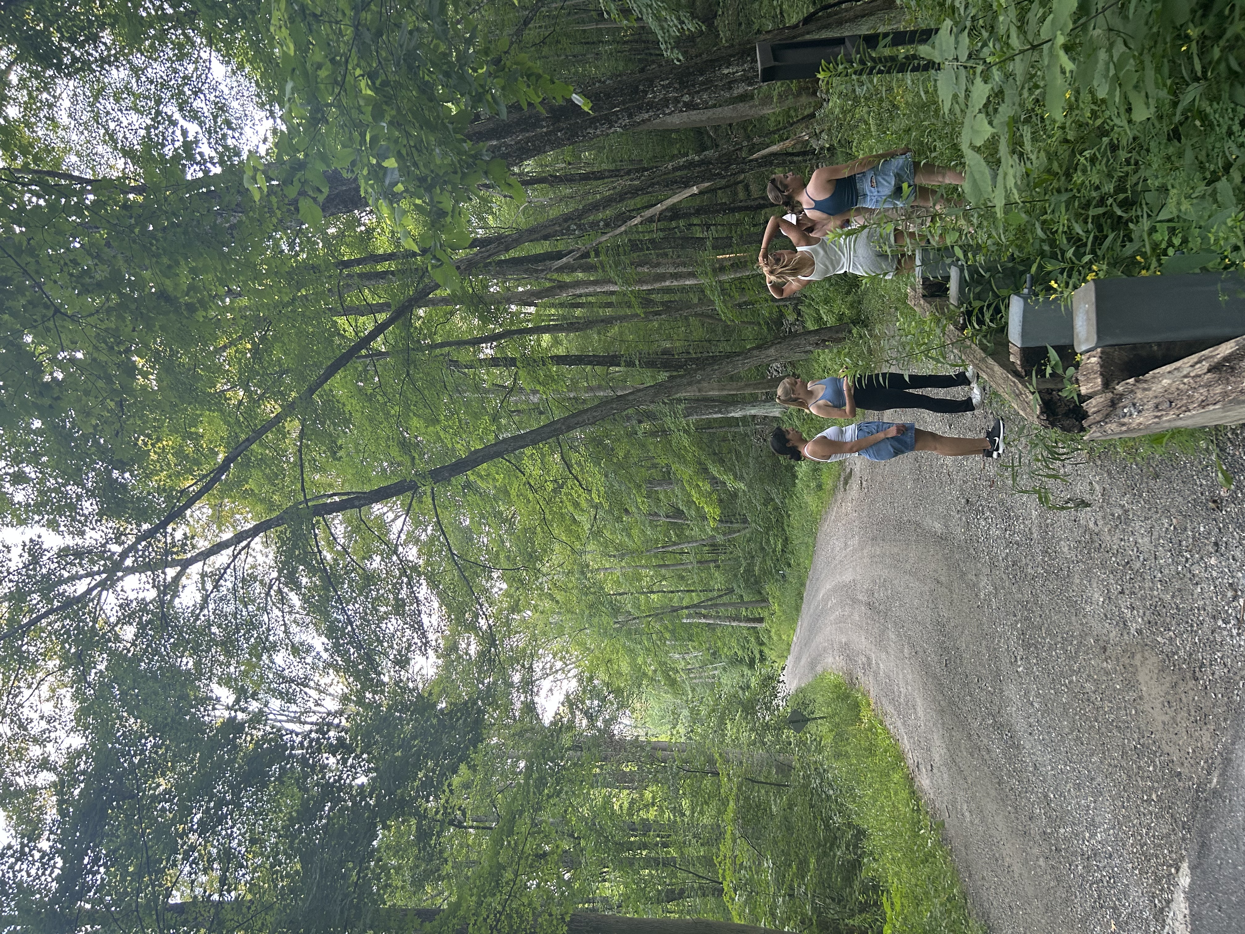 A group of friends in the middle of a walking path