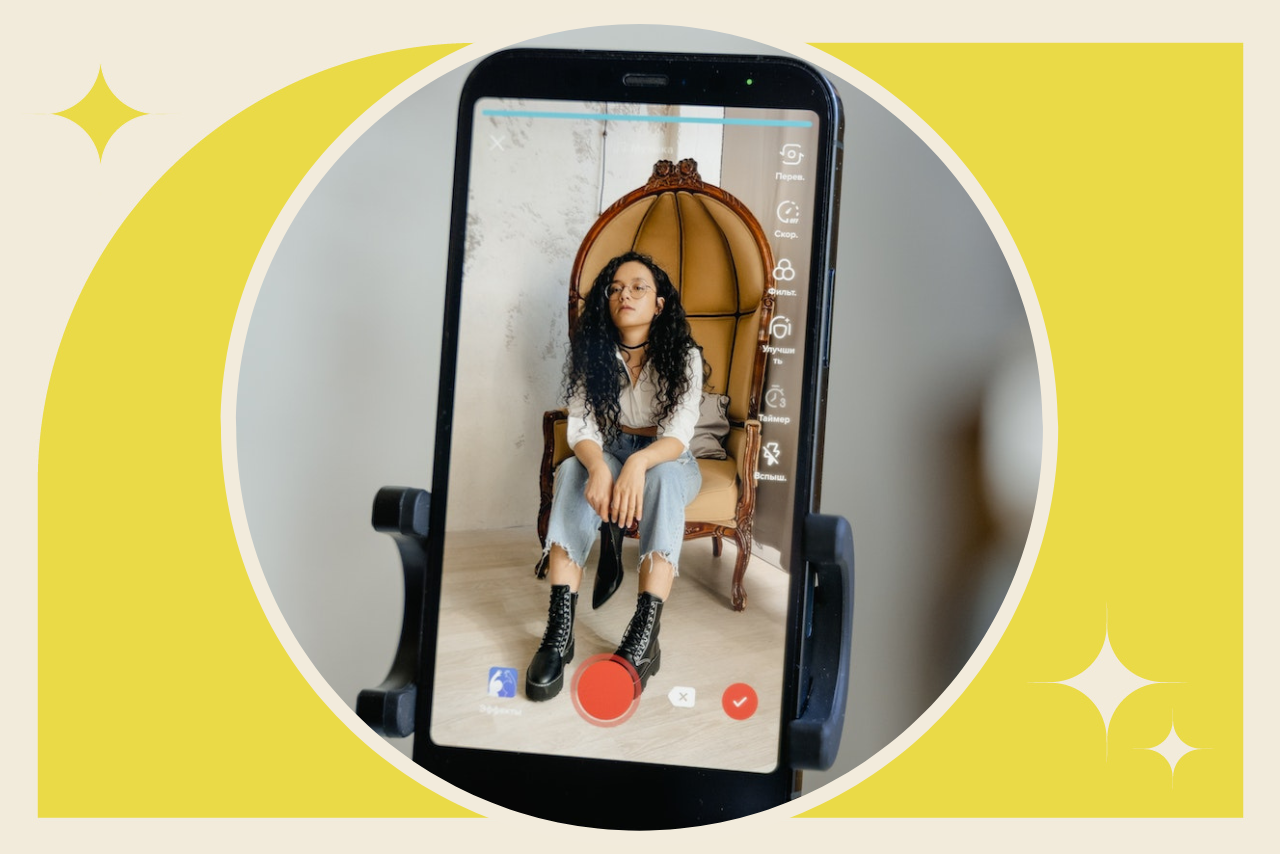 woman recording tiktok