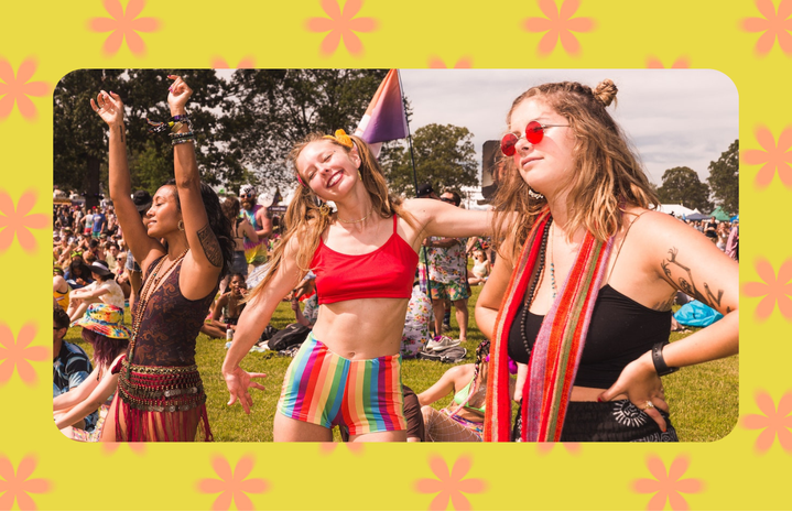 three women at a music festival