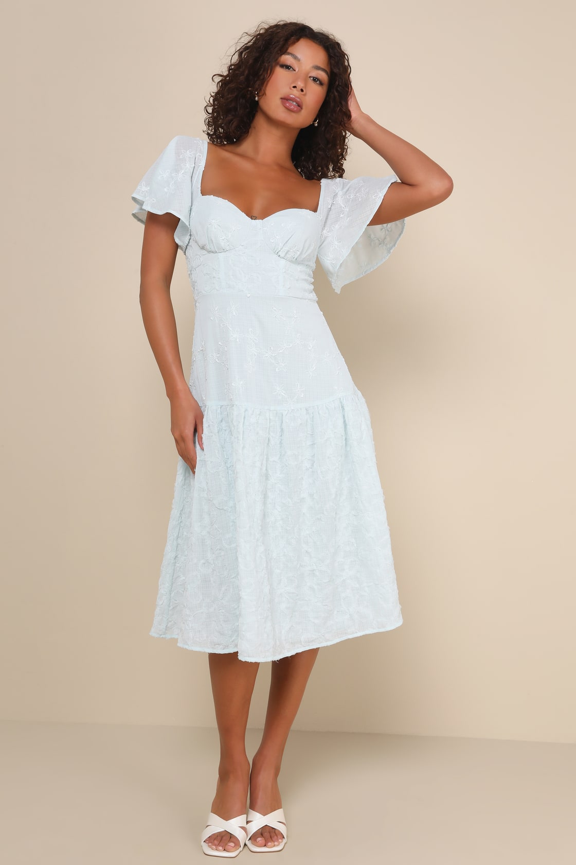 Lulus Sweetly Beloved Embroidered Floral Bustier Midi Dress