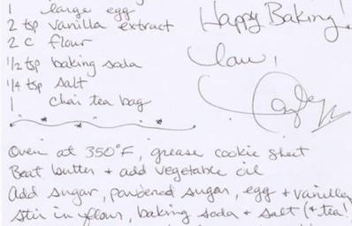 Taylor Swift\'s original, handwritten recipe for cookies