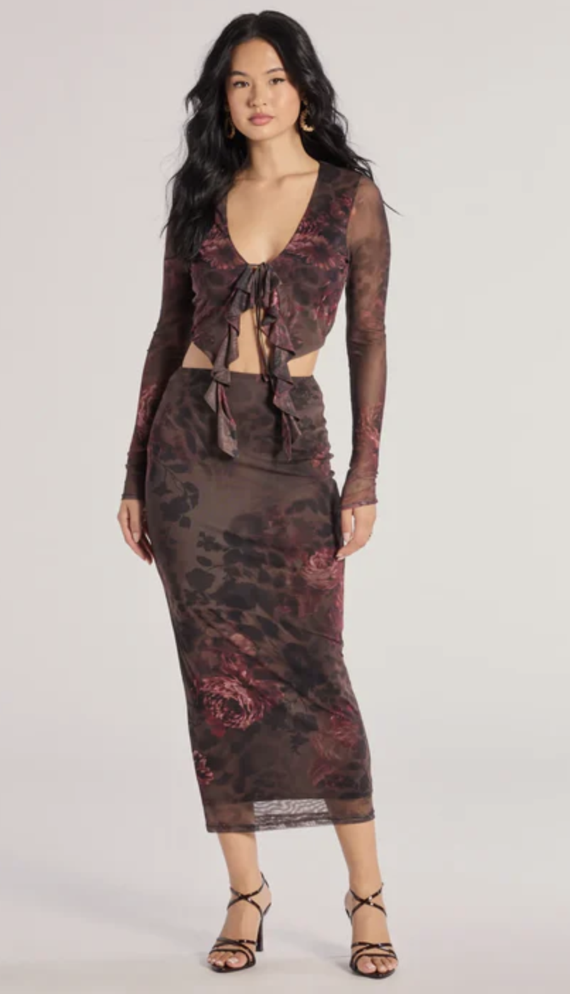 Windsor Leopard Print Brown Shirt and Skirt Set