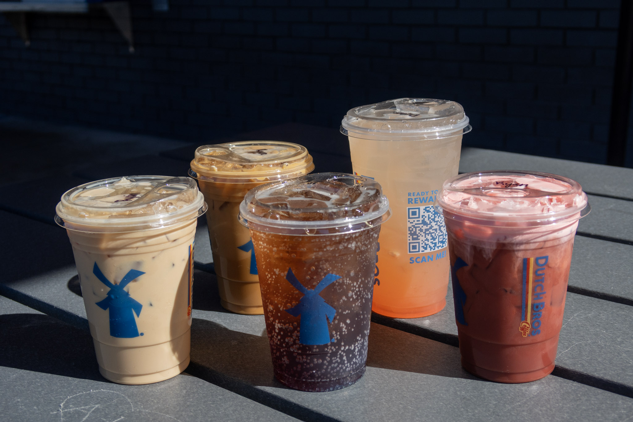 Dutch bros drinks lined up #2