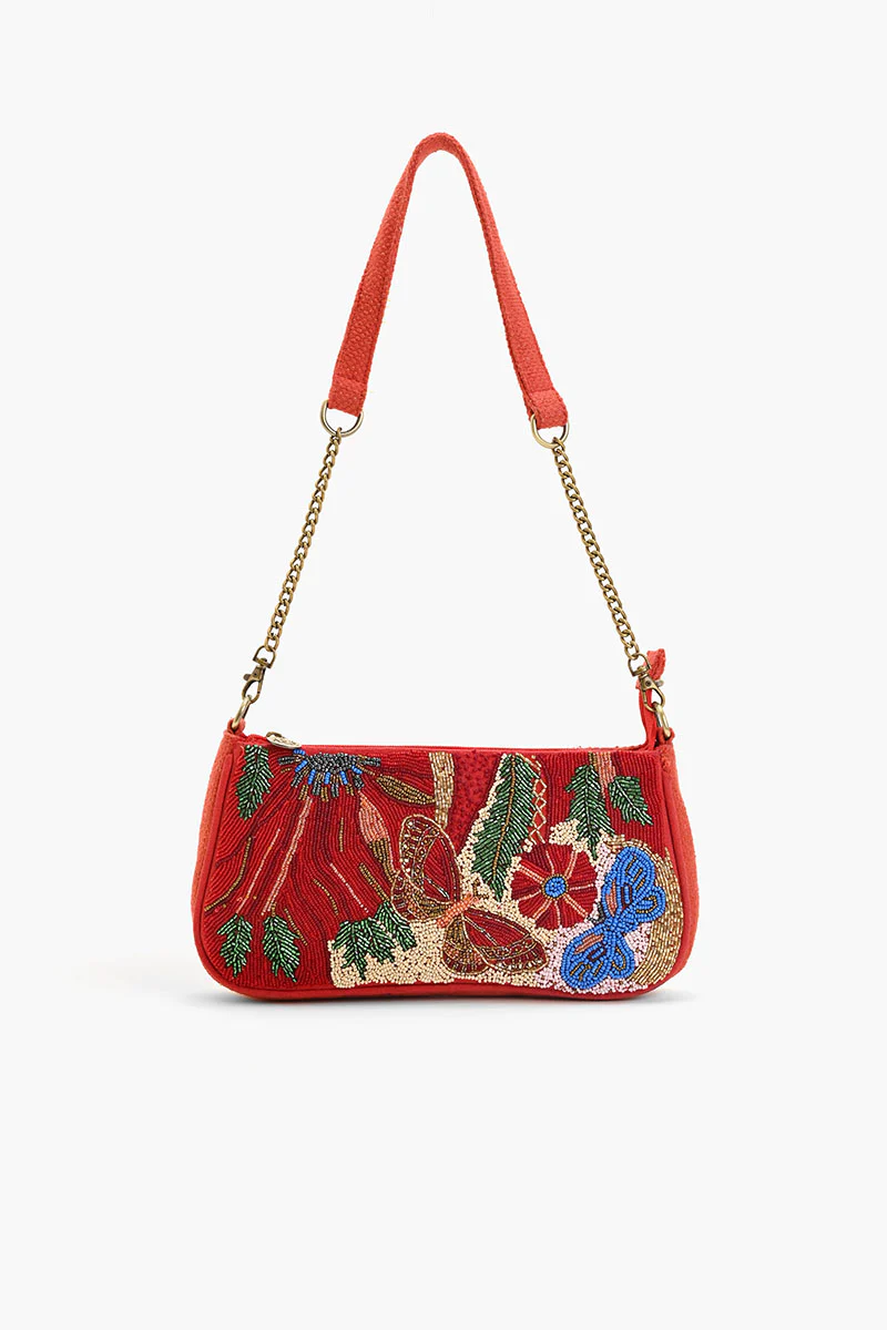 red floral shoulder bag