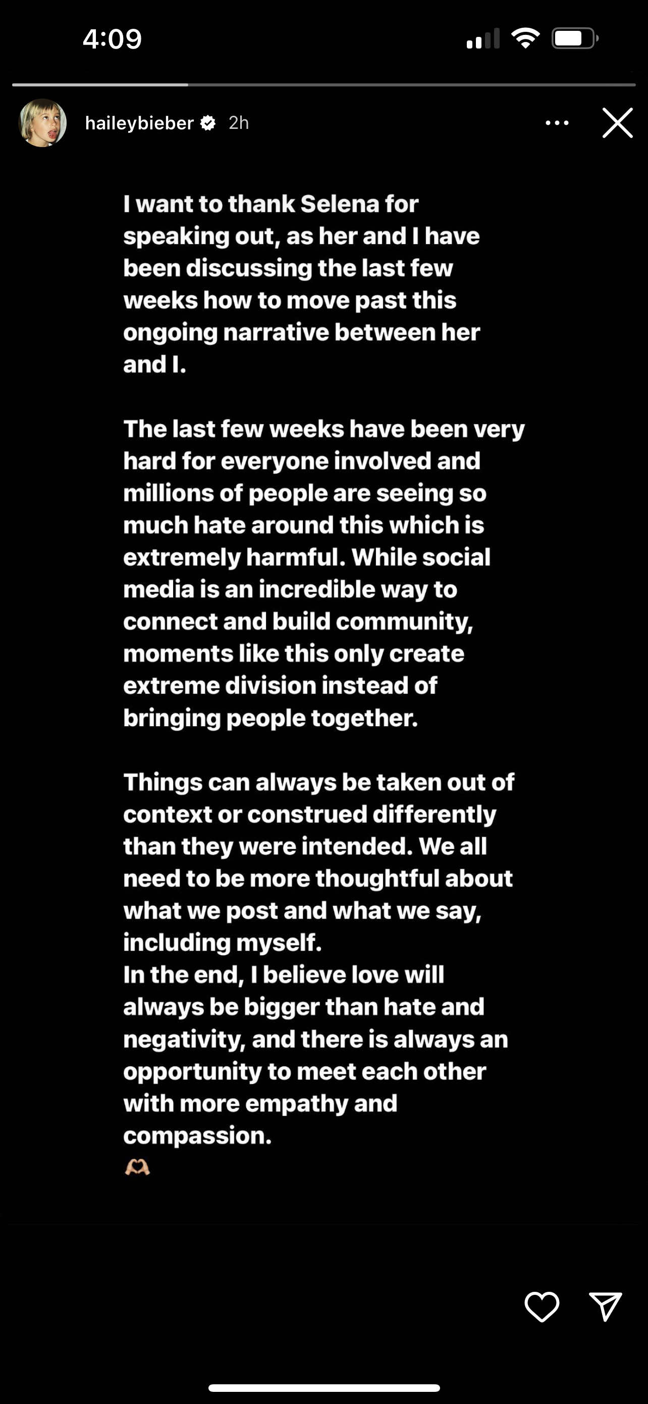 hailey bieber instagram story