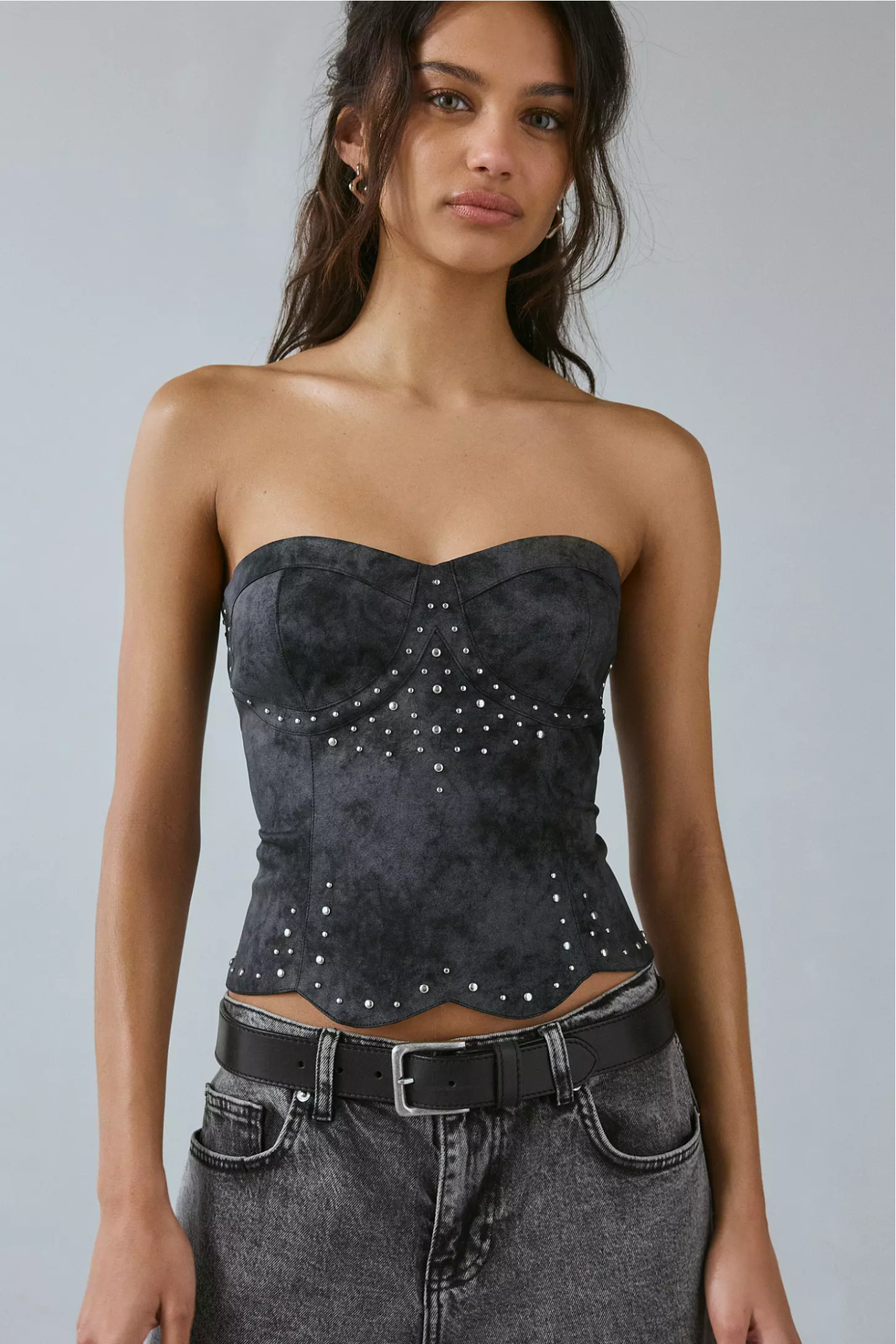 Silence + Noise Studded Tube Top Black Suede