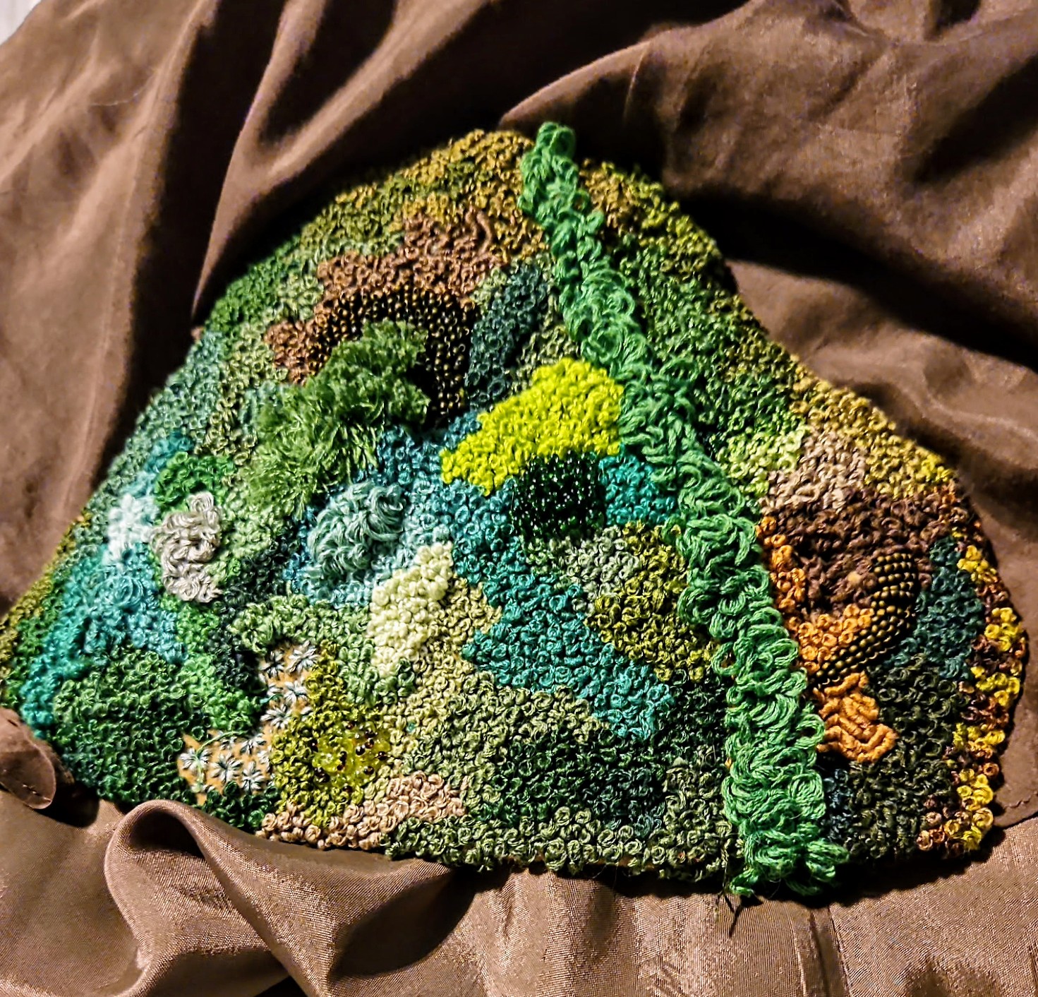 Details of a student\'s handmade embroidery.