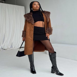 princess polly after party shearling jacket brown