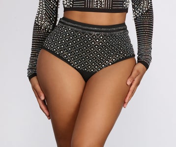 Lady Occasions Beautifully Beaded Rhinestone And Pearl Crop Briefs