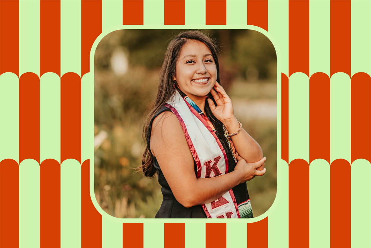 college woman with sorority letters