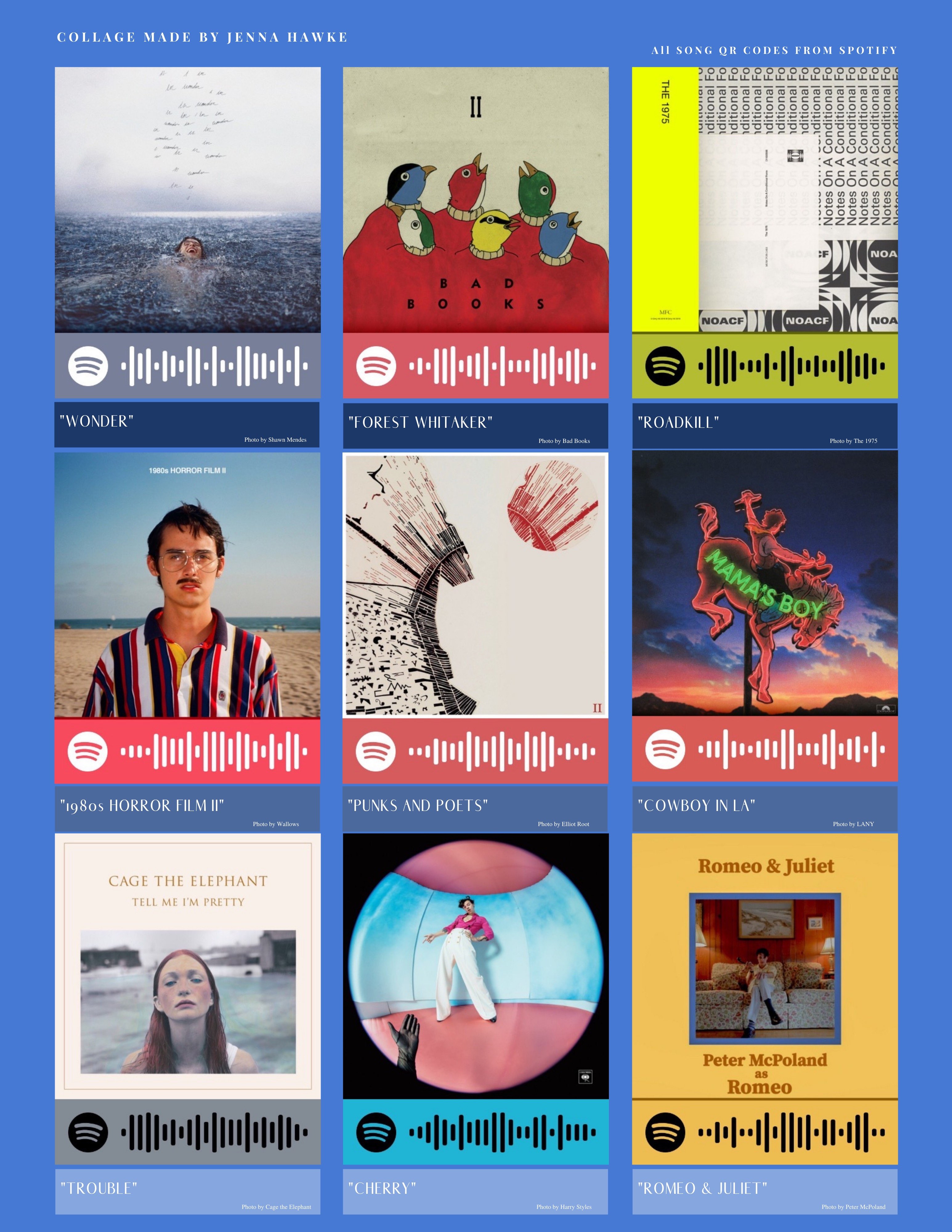 Photo Collage of the songs I use throughout my article.