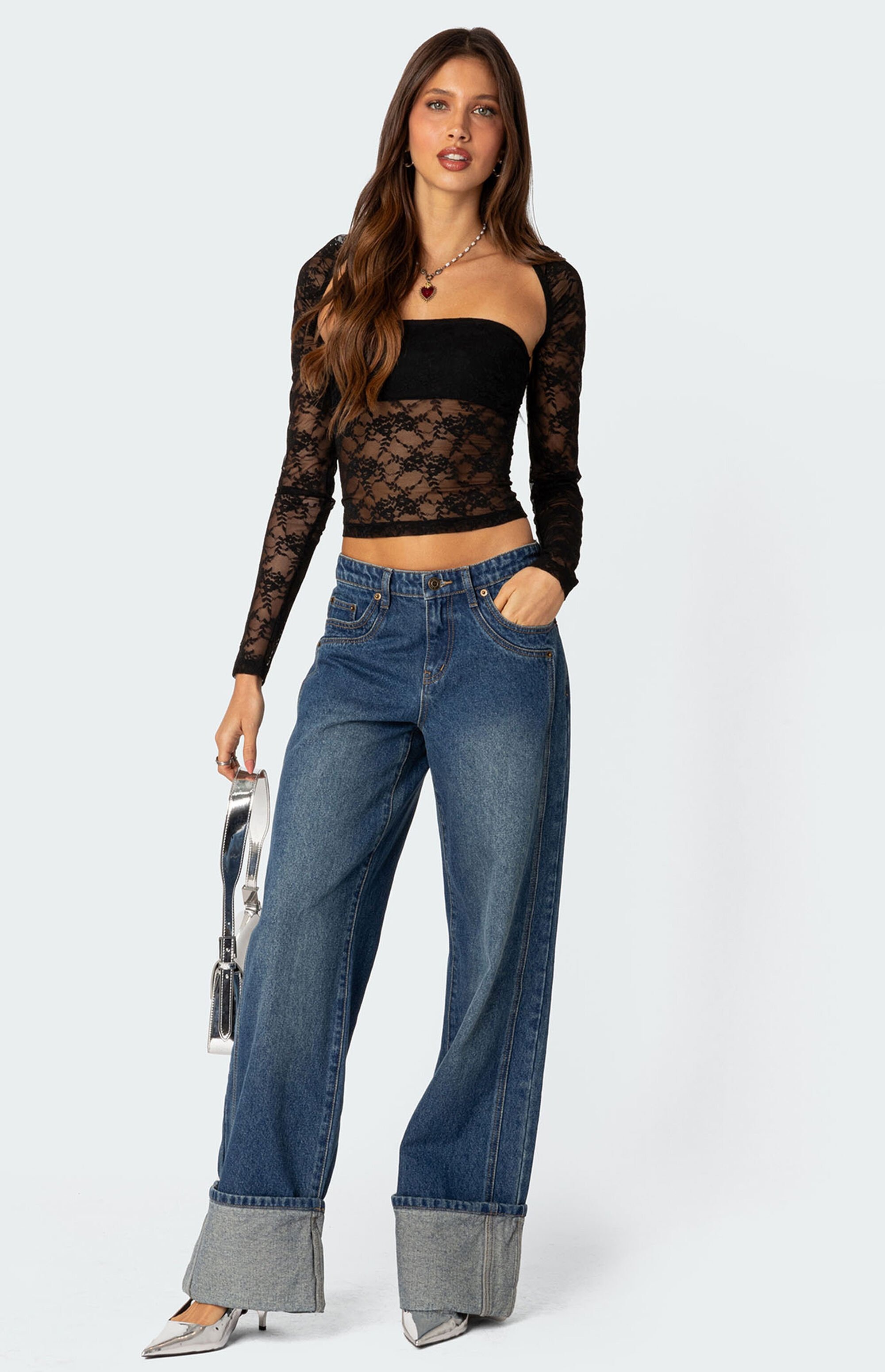 Edikted Addison Sheer Lace Tube Top and Shrug