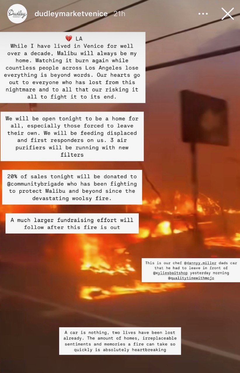 los angeles restaurant wildfire relief 2025