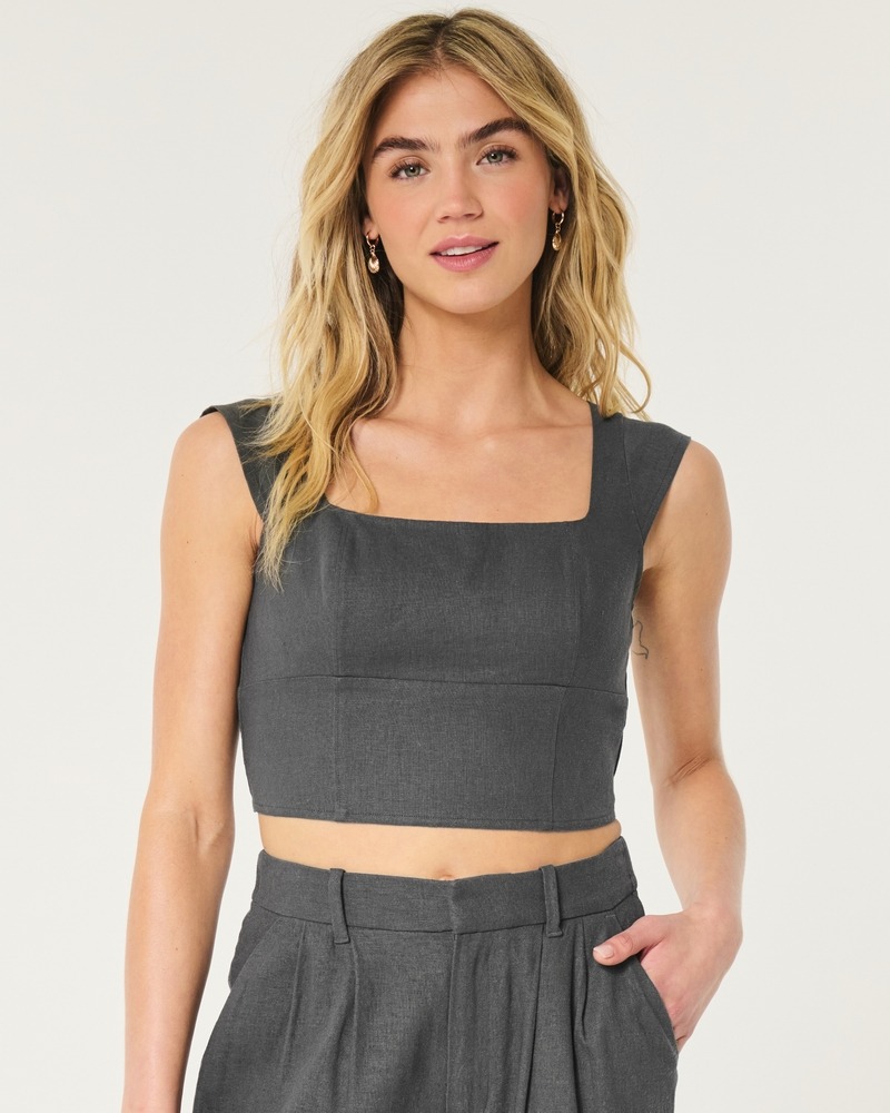 Hollister Linen-Blend Open Back Top