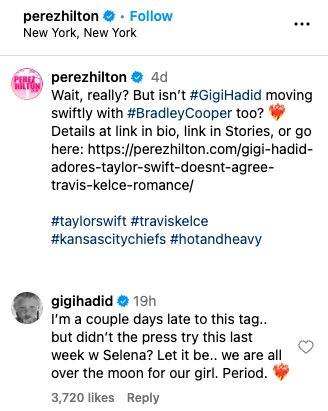 gigi hadid reaction taylor swift travis kelce