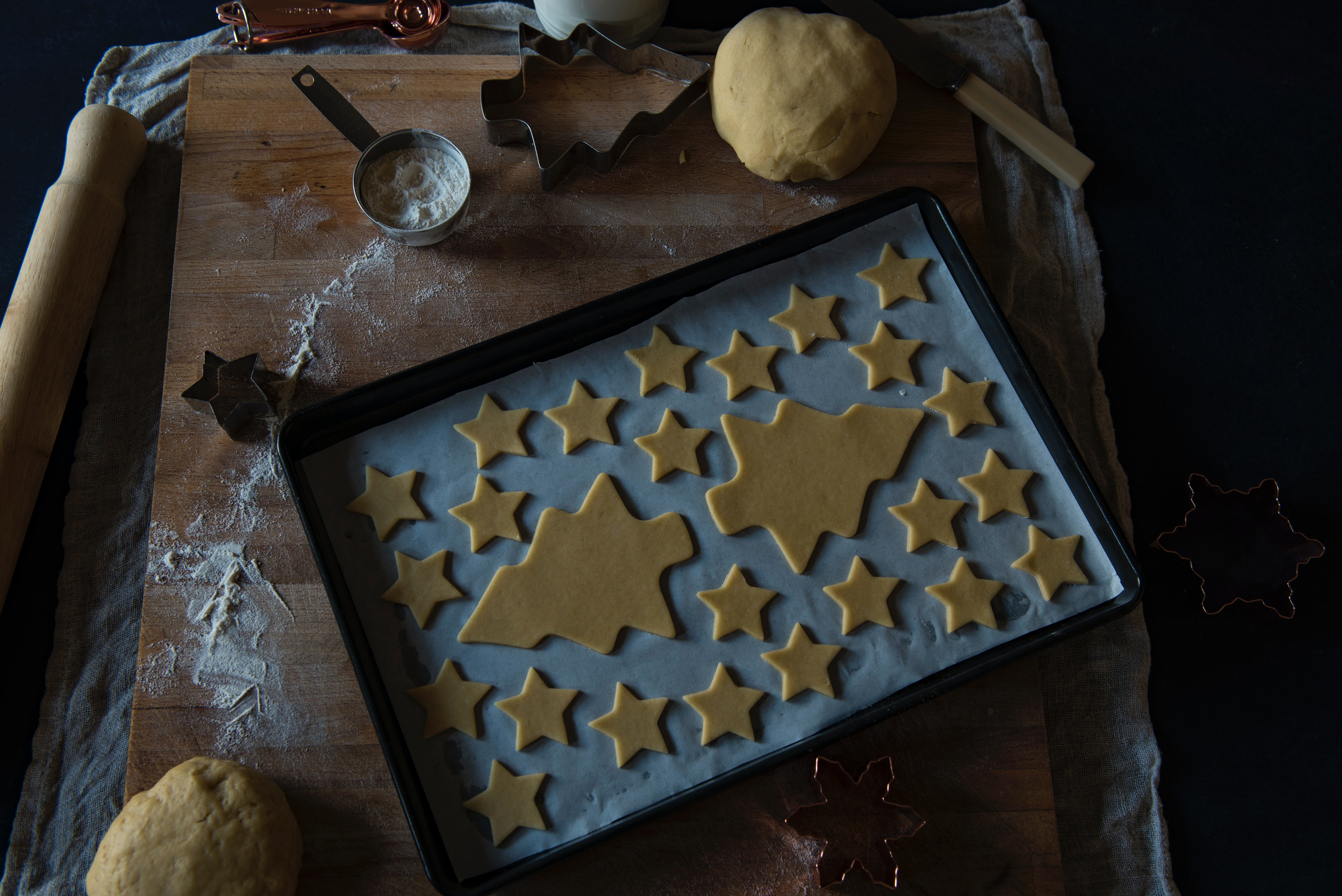holiday cookies on baking sheet