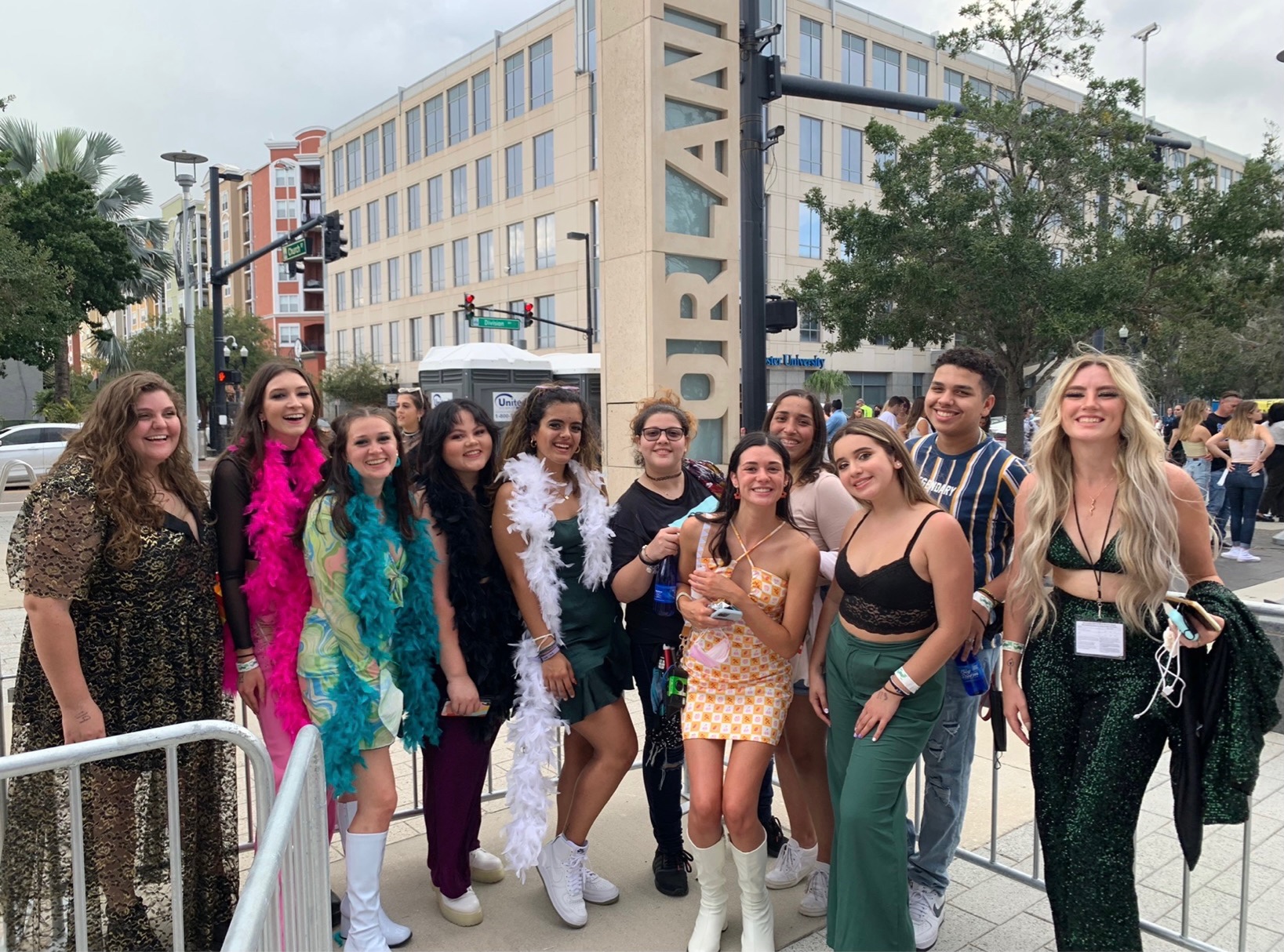 Group of people outside of concert venue