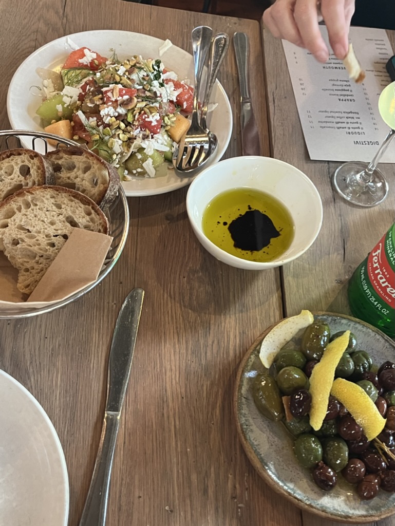 A16 restaurant Melon Salad and Marinated Olives