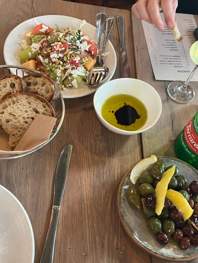 A16 restaurant Melon Salad and Marinated Olives