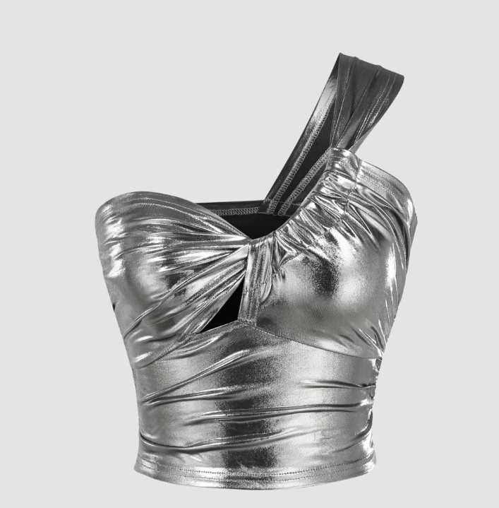 silver one shoulder top