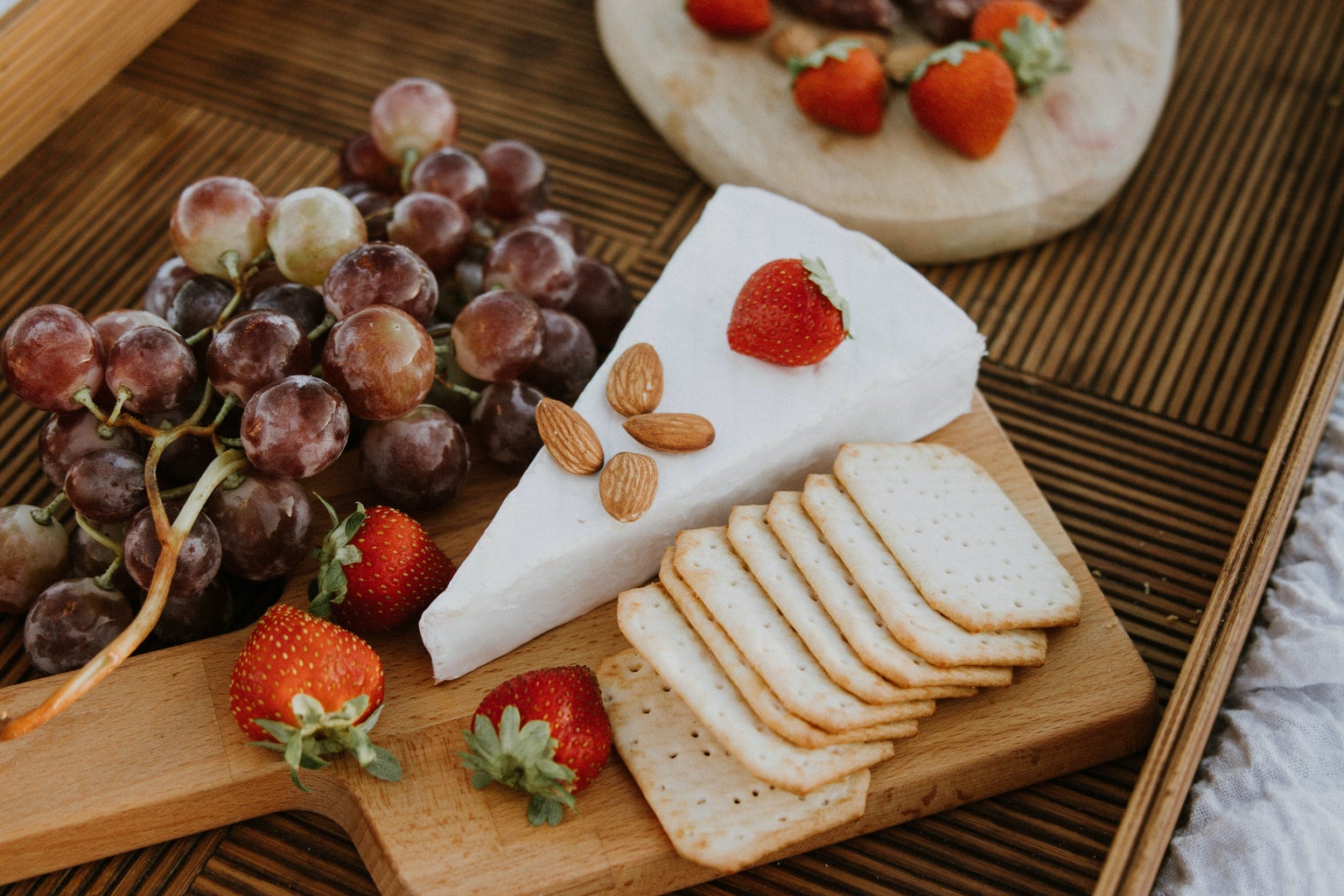 cheese, crackers and fruit