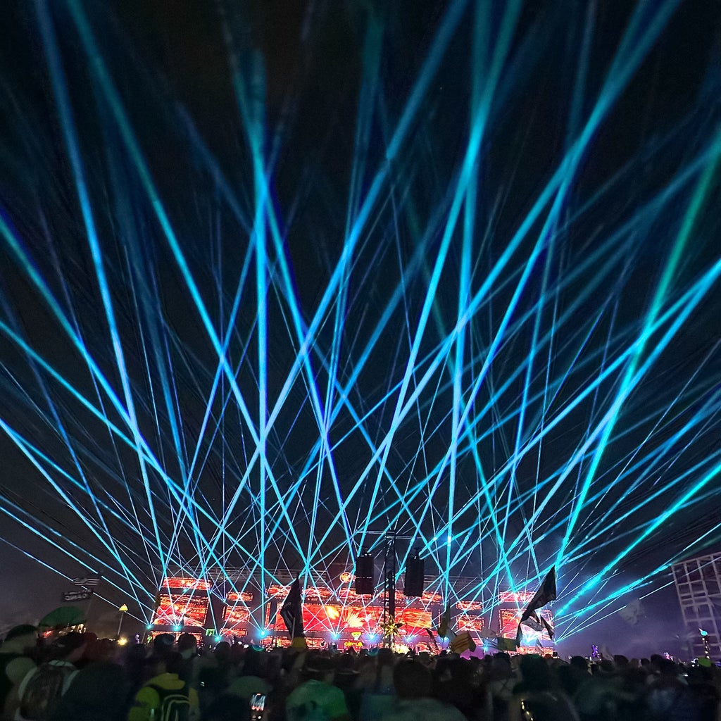 Blue laser lights coming from EDC stage