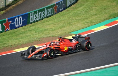 Red Ferrari F1 Car with number 16 driven by Charles Leclerc
