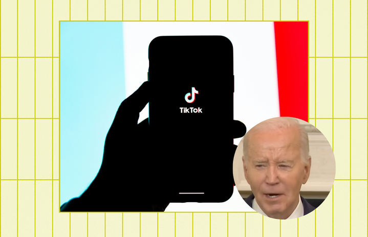TikTok and photo of Joe Biden giving a statement about the tiktok ban