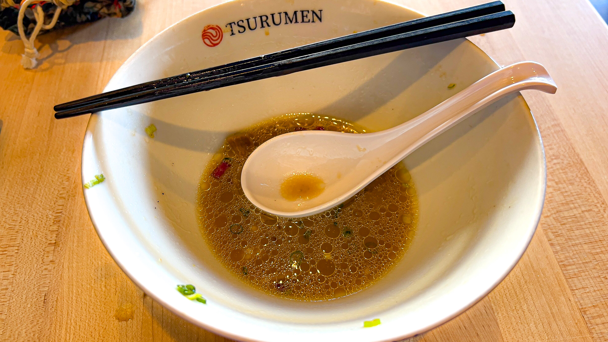finished bowl of ramen at Tsurumen in Sommerville, MA