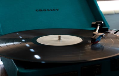 Vinyl record spinning on a record player