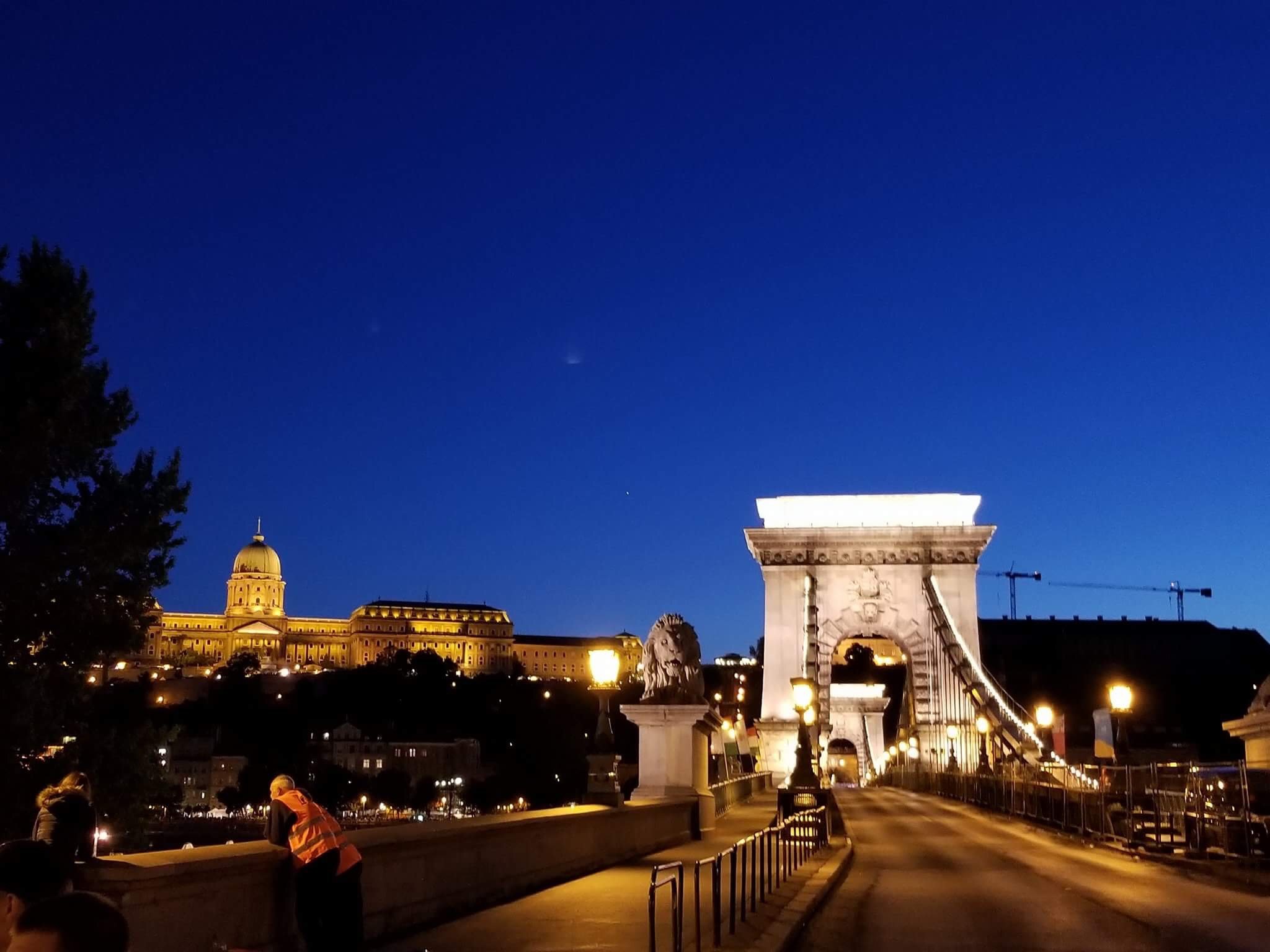 Chain Bridge, illuminated at night, Budapest, Hungary