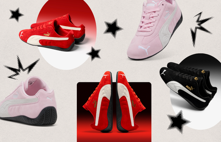 black, red, and pink sneakers on a white background with black star graphics