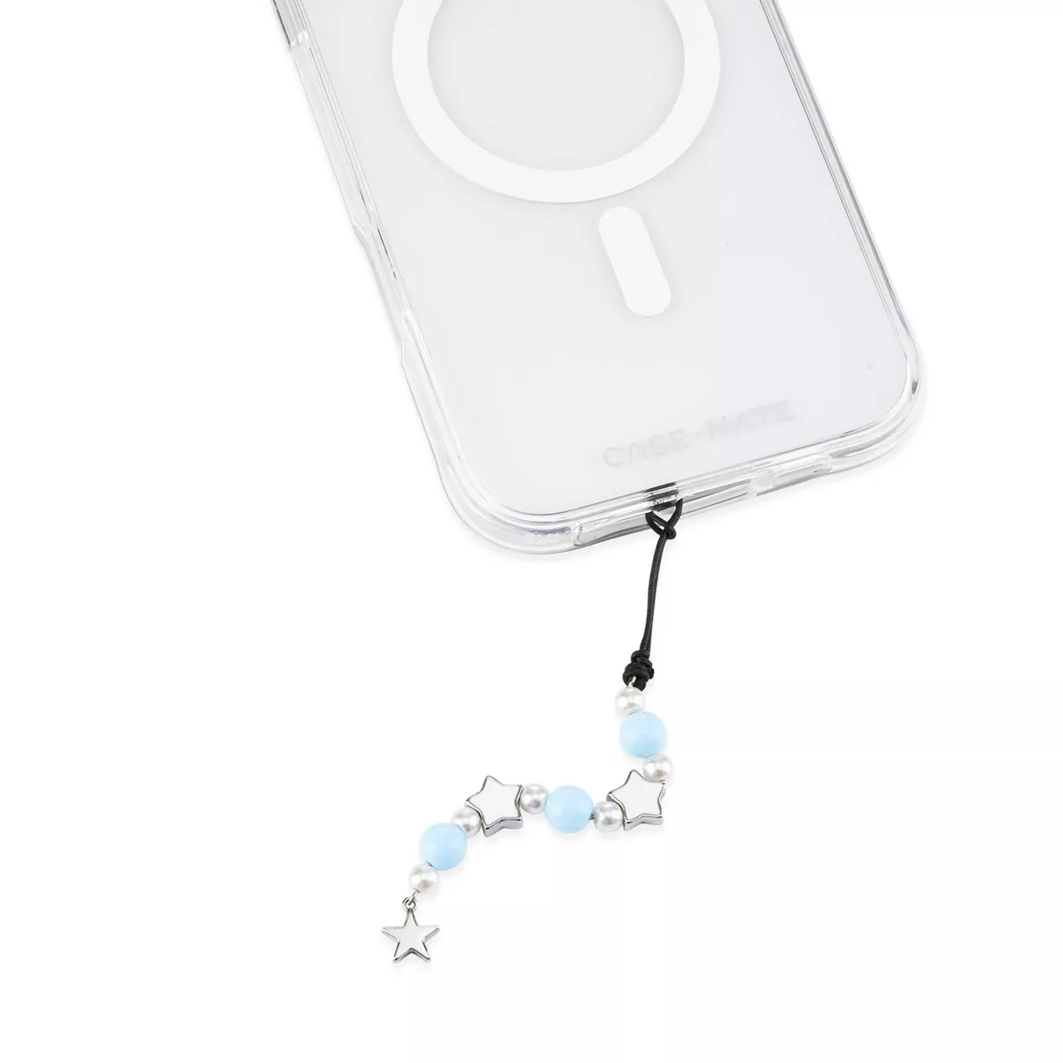 blue and silver phone charm