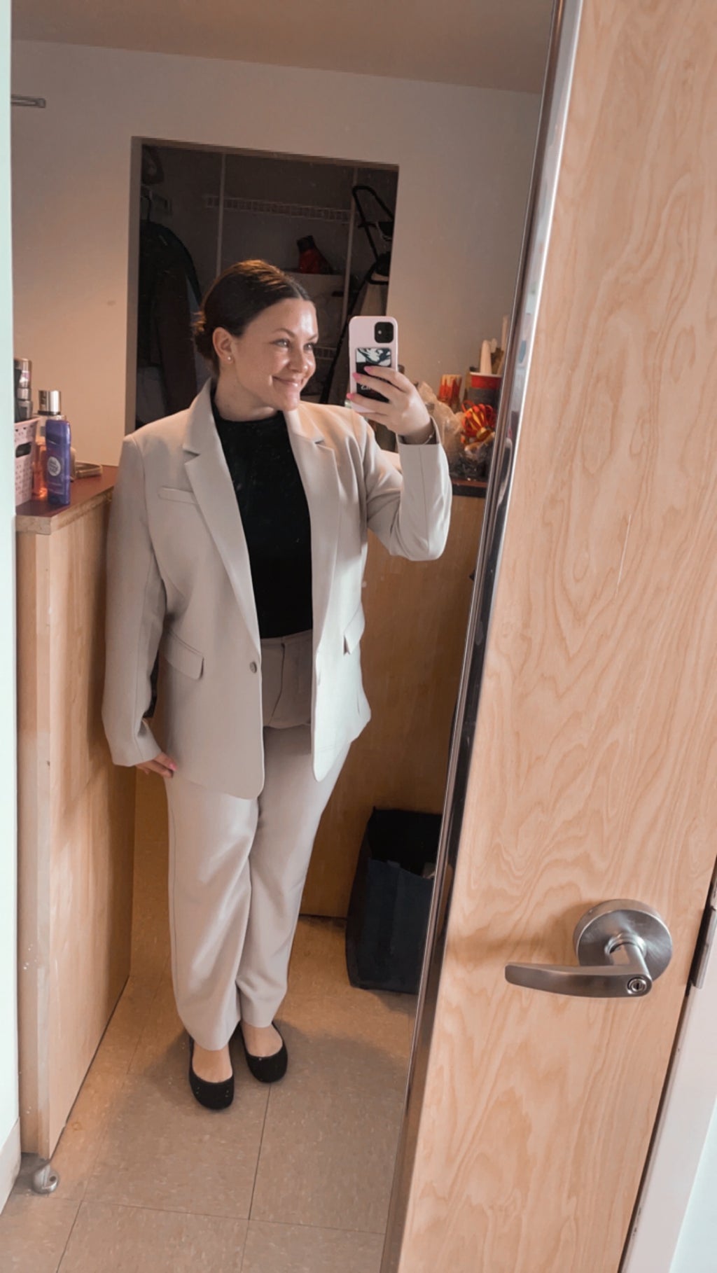 A selfie of an outfit I wore for an interview