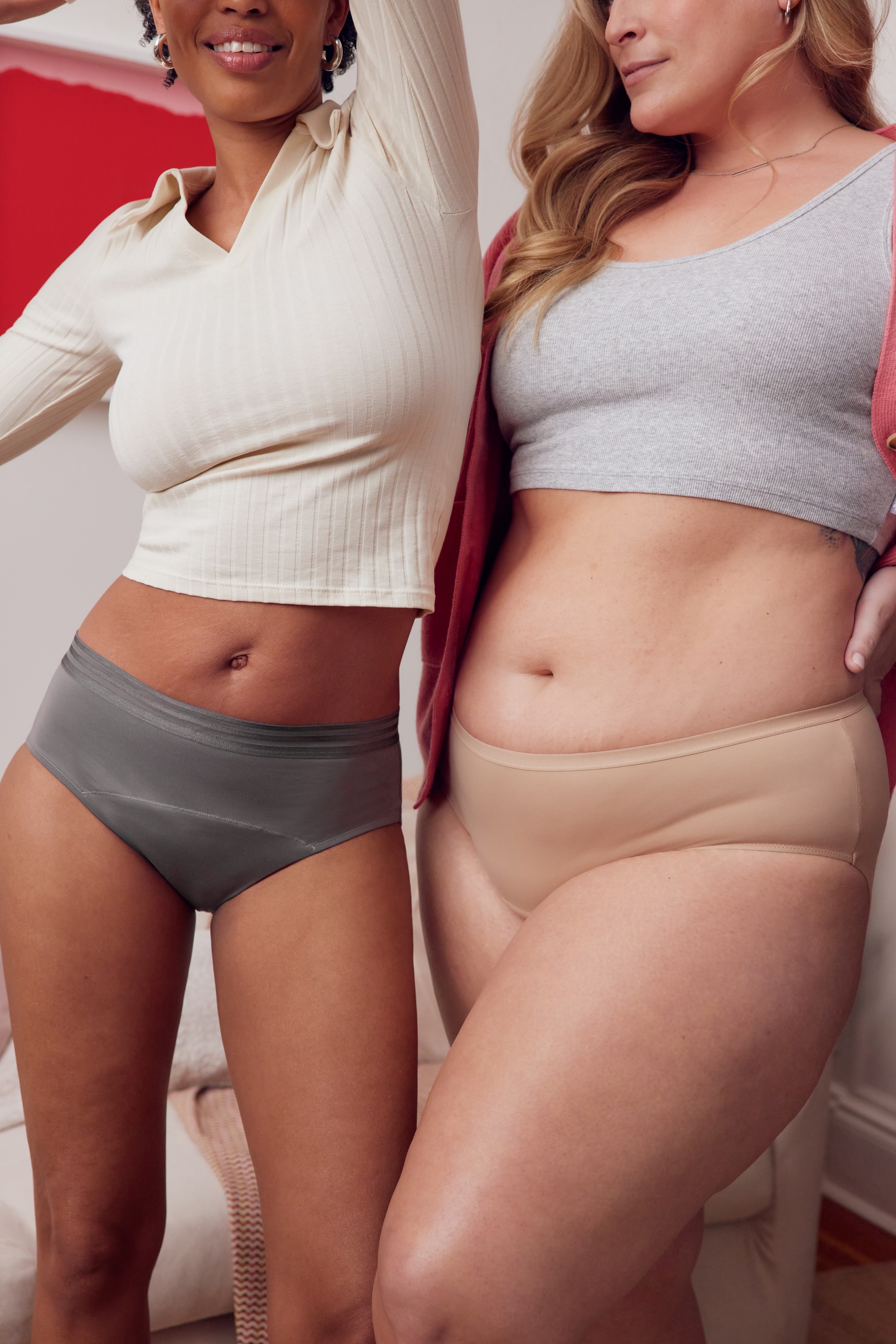 Two models wearing Thinx underwear
