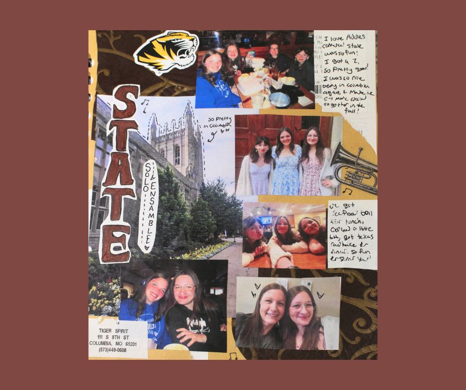 a scrapbook page with a brown background
