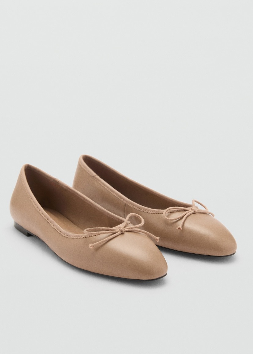 Mango Leather Ballet Flats in Medium Brown