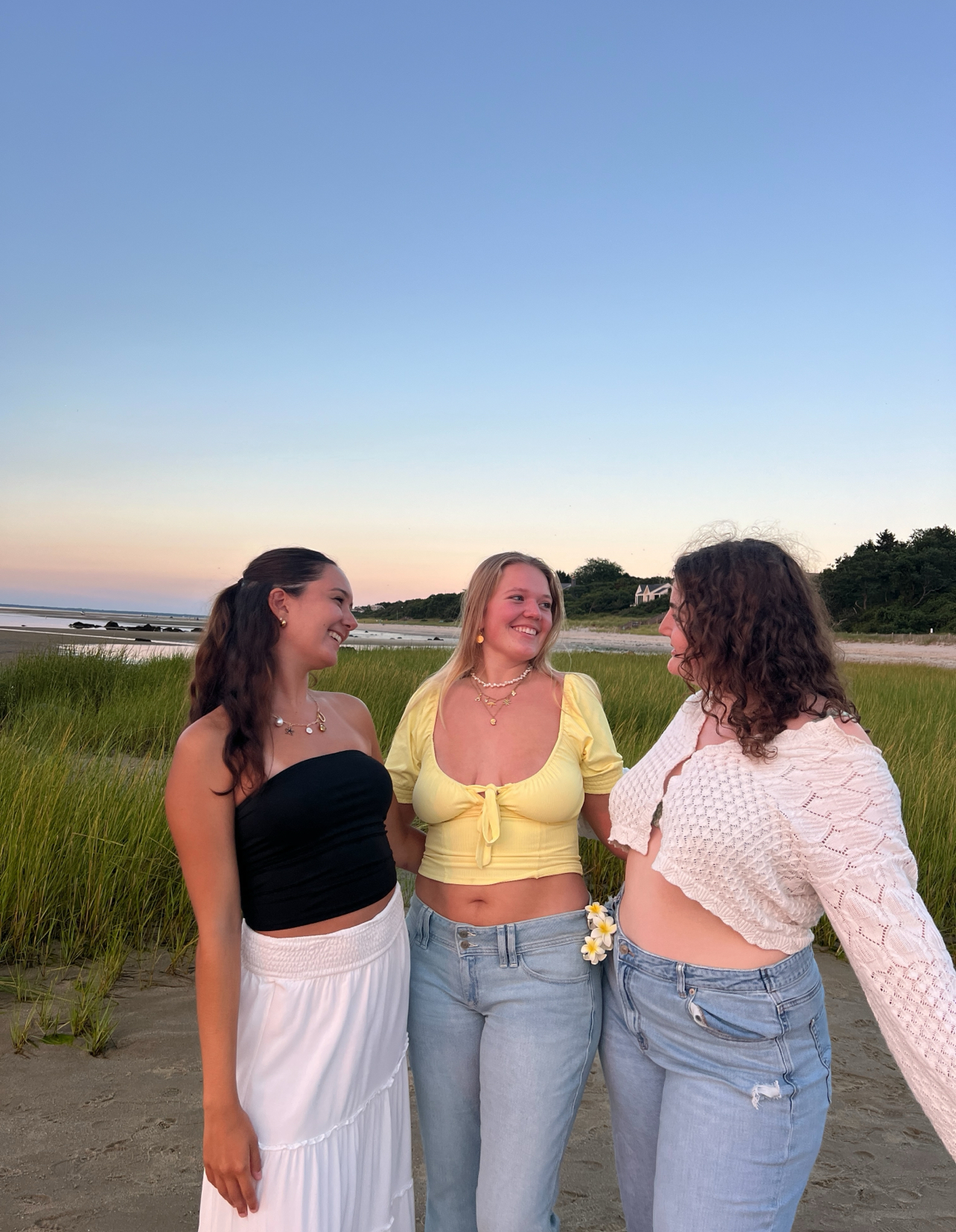 Avery Becker, Wynne Drucker and Emily Kissa on the beach in Cape Cod.