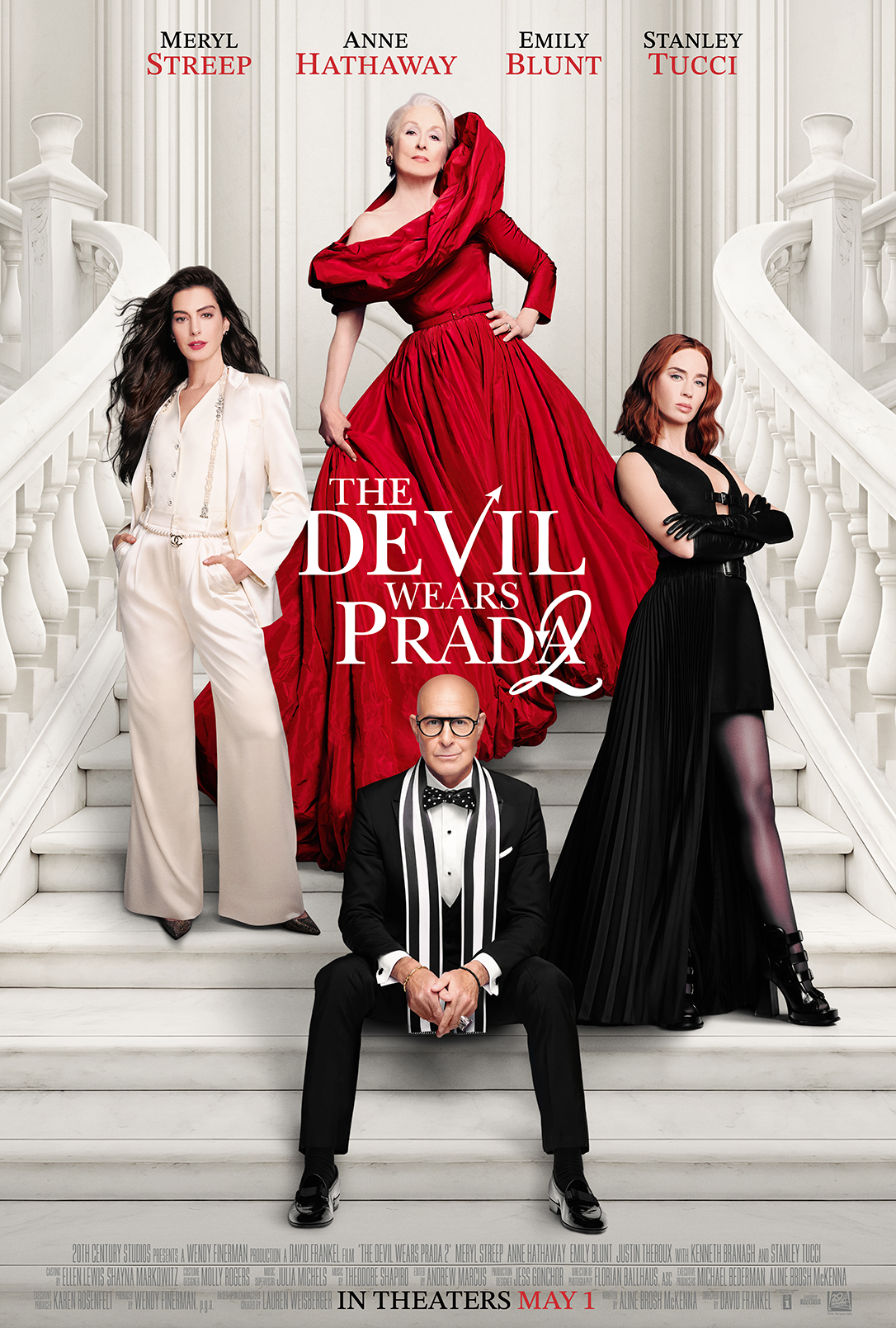 anne hathaway, meryl streep, emily blunt, and stanley tucci in devil wears prada 2