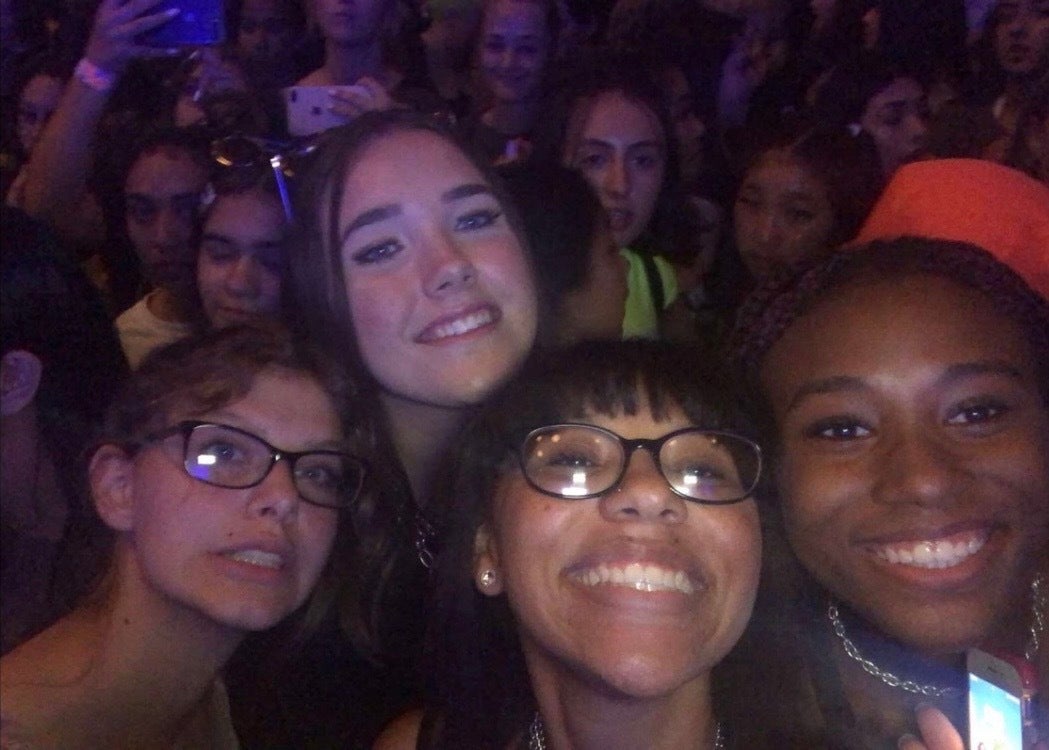 the writer siobhan robinson (right) and friends at a prettymuch concert