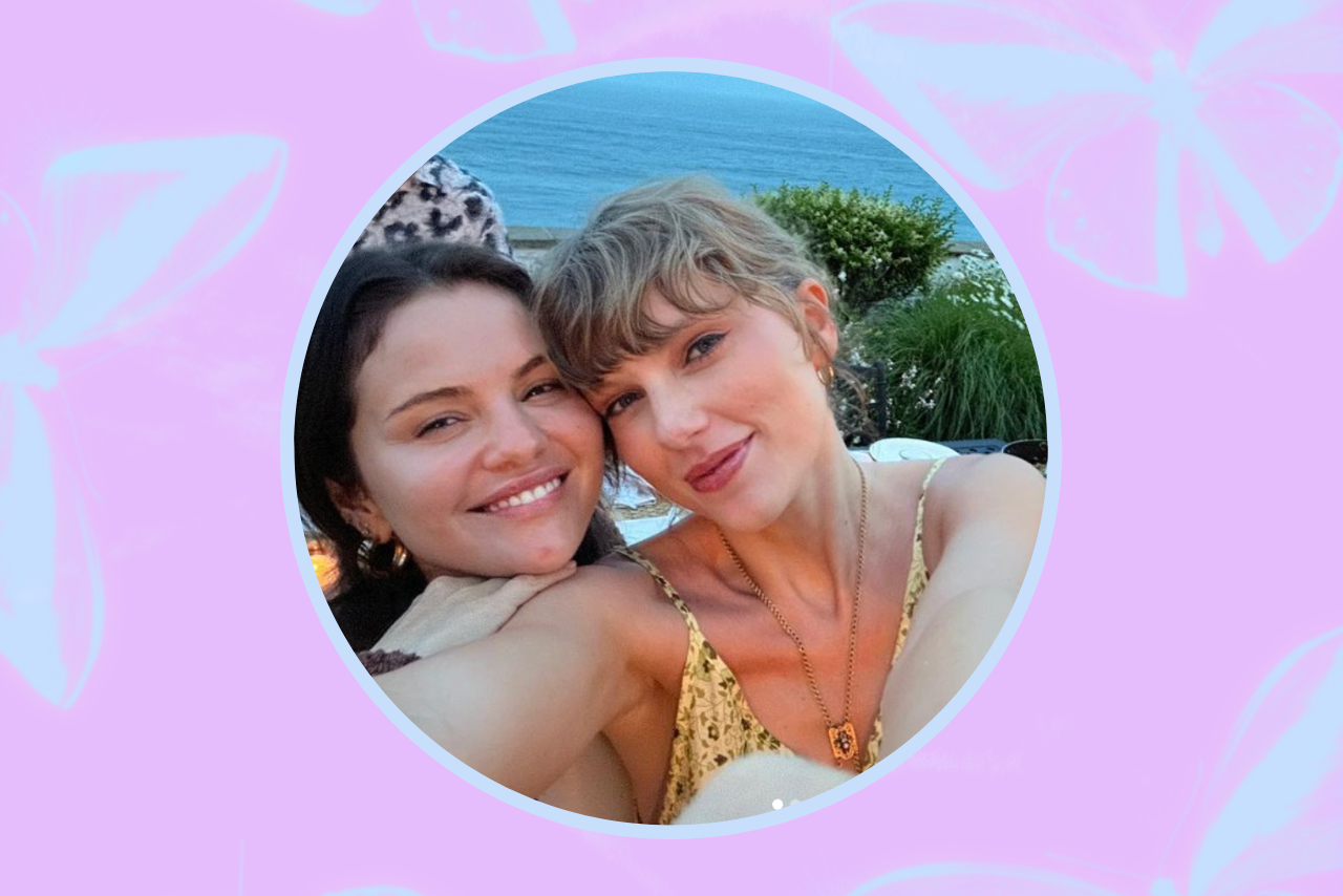 Selena Gomez and Taylor swift posing for a selfie.