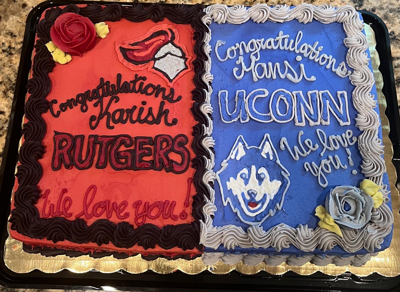Rutgers and UConn cake Hansika and Karishma