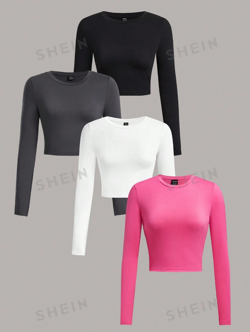 SHEIN Essnce 4-Piece Long Sleeve Cropped T-Shirt