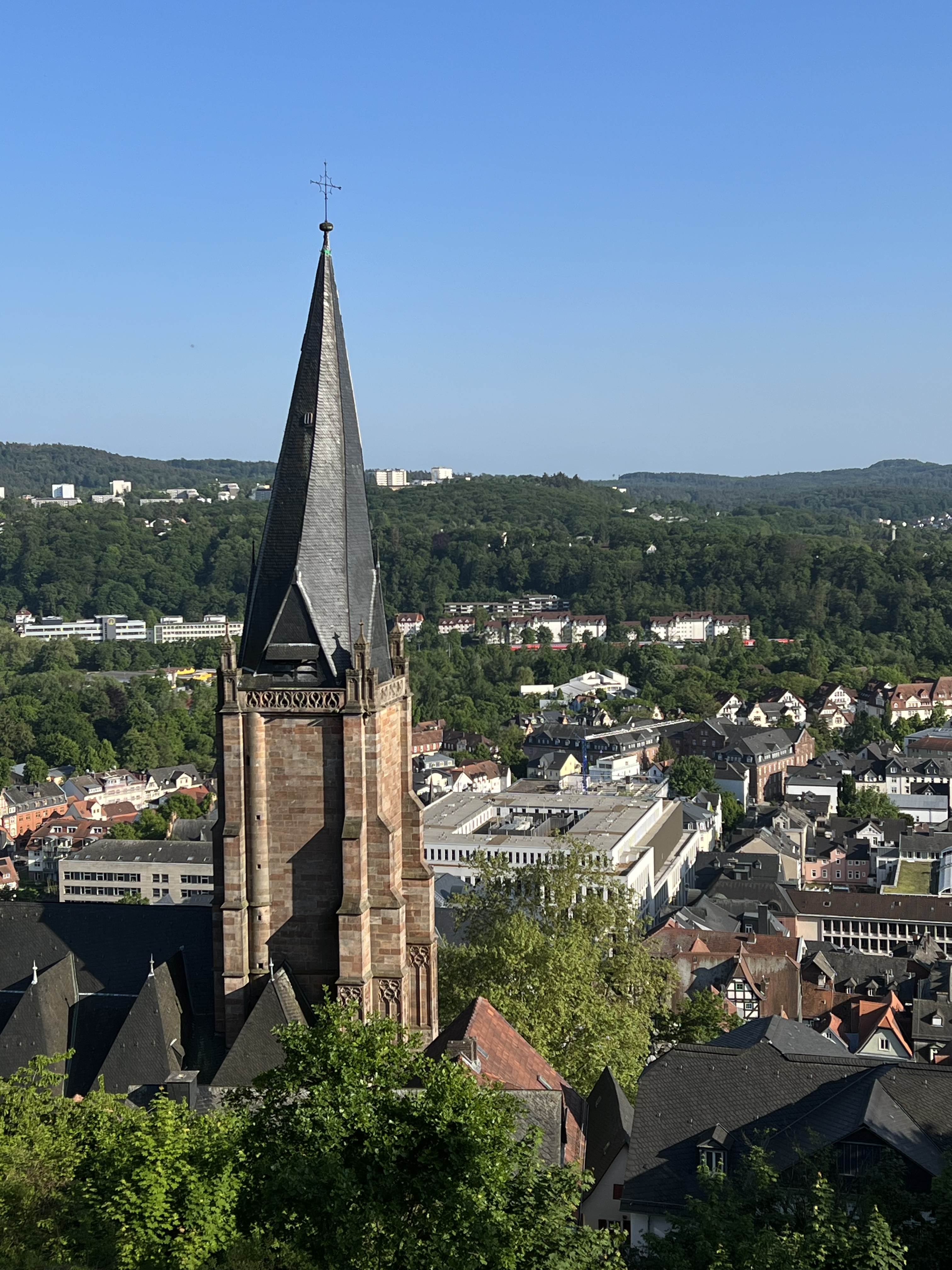 Birds Eye view of European town in forest