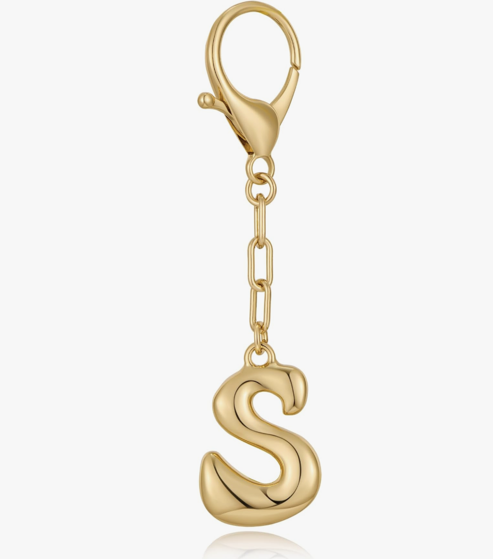 initial gold bag charm