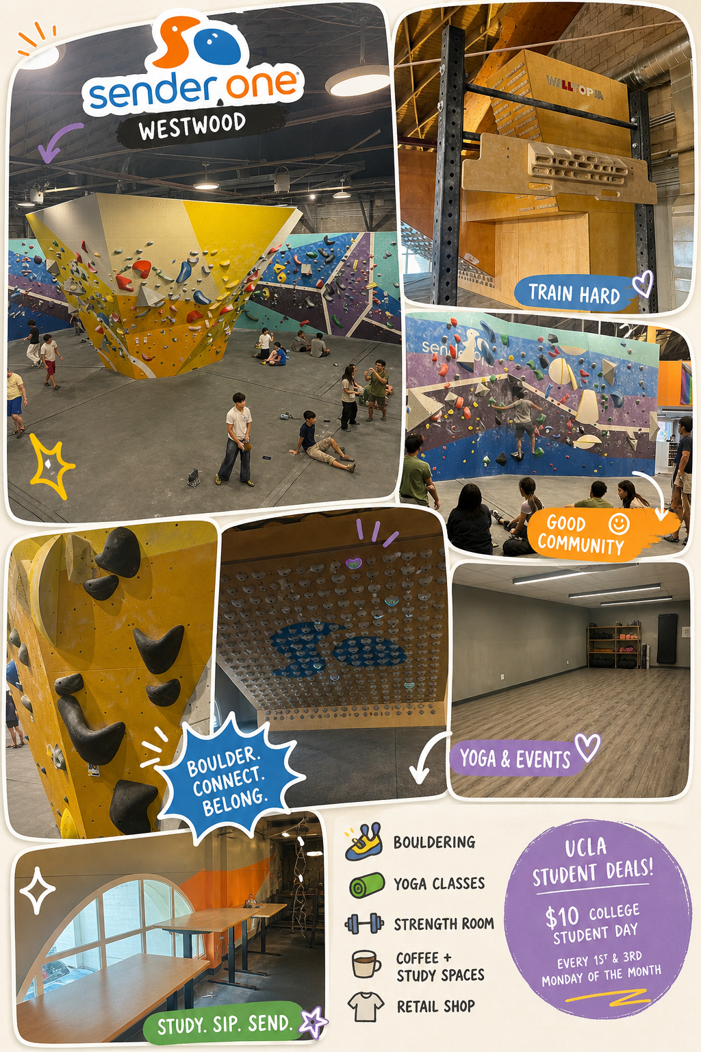 Collage of multiple pictures I took at Sender One with graphic