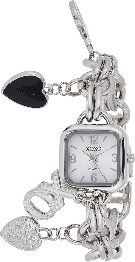 Accutime XOXO Women’s Silver Dial Charm Bracelet Watch