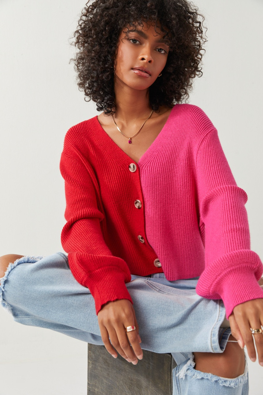 Francesca\'s Sheri Colorblock Short Cardigan