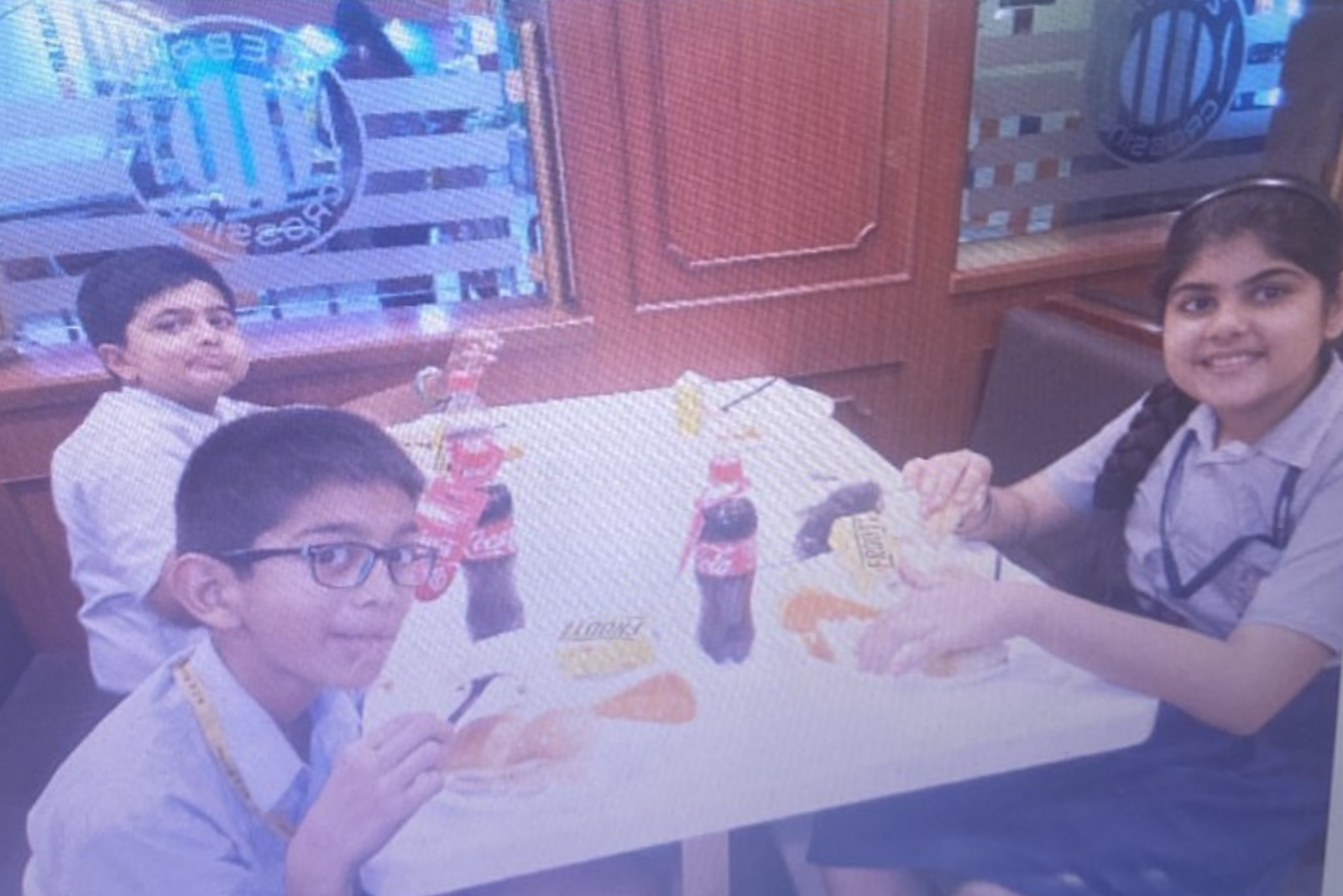 My friends and I eating lunch at KidZania, in Ghatkopar, Mumbai, India.